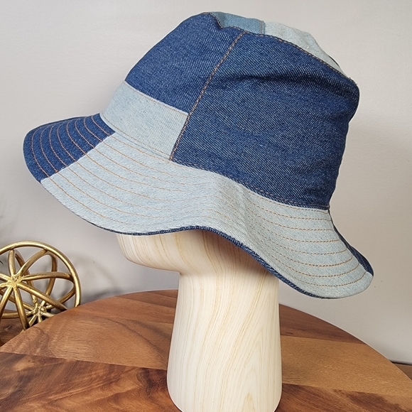 Hello Tree Denim Patchwork Bucket Hat Cotton Women's OS Adjustable 90s Y2K Style - Picture 6 of 14